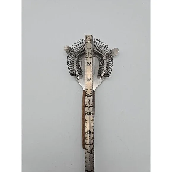 MCM Vintage Bar Tool Cocktail Strainer Stainless Steel Barware Japan Wood Handle - Picture 3 of 6